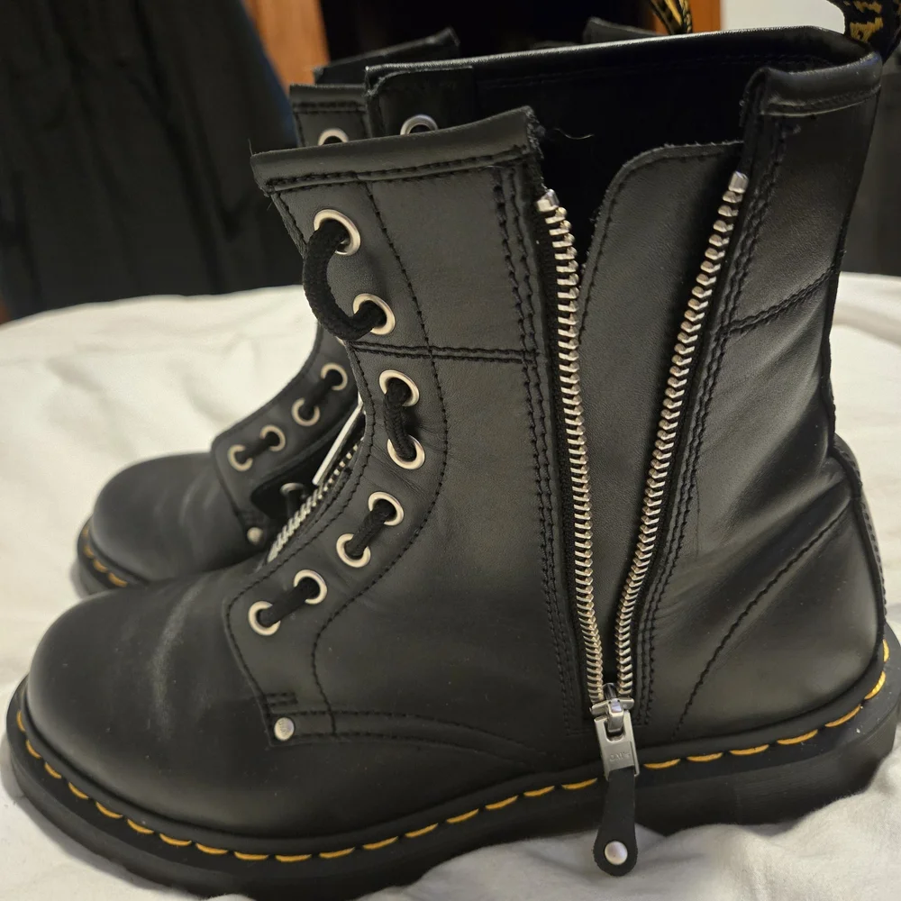Dr. Martens Black Leather Moto Boots with Silver Zippers - Picture 2 of 8